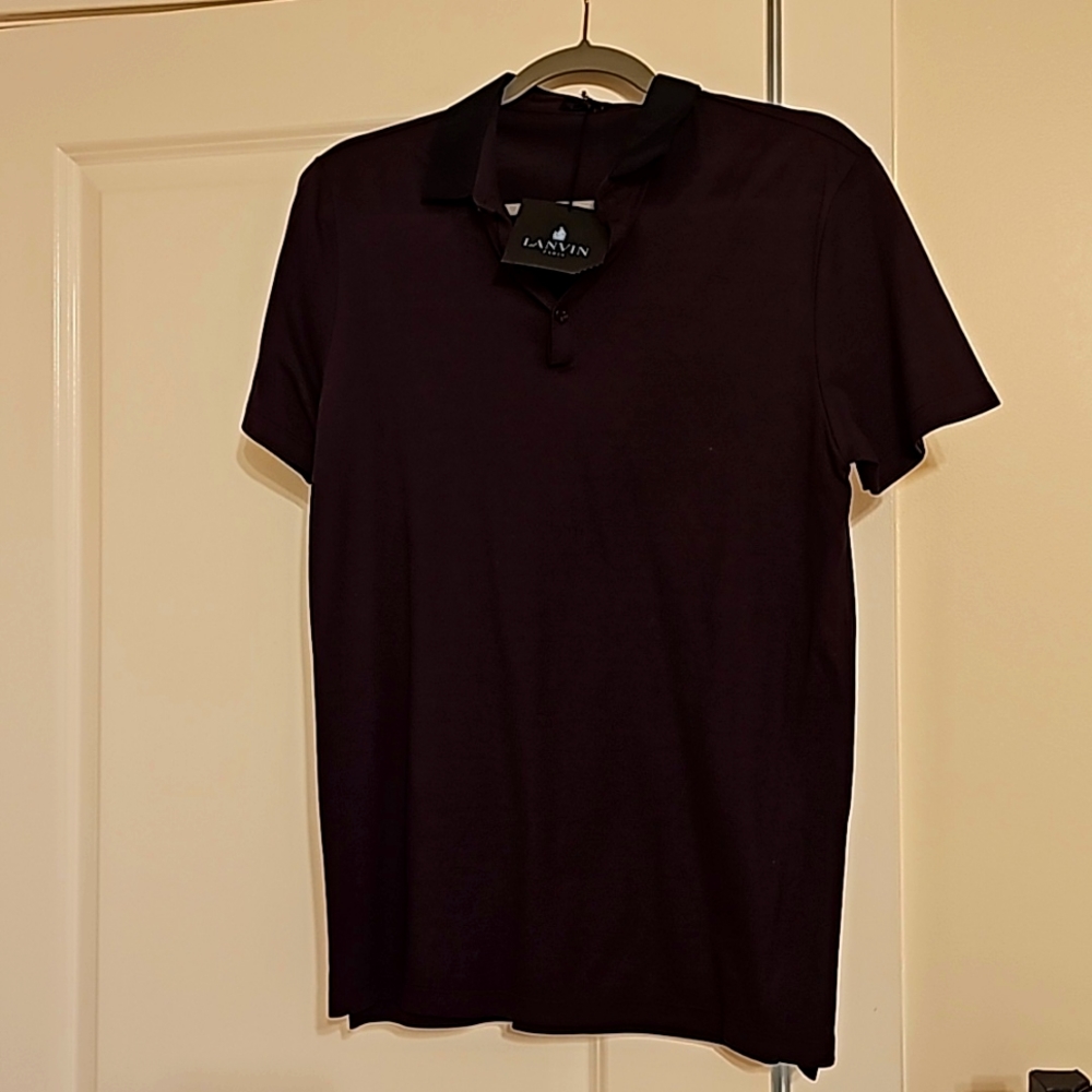 New with Tags Lanvin Mens Polo Shirt Size S Burgandy 100% Cotton Contrast Collar